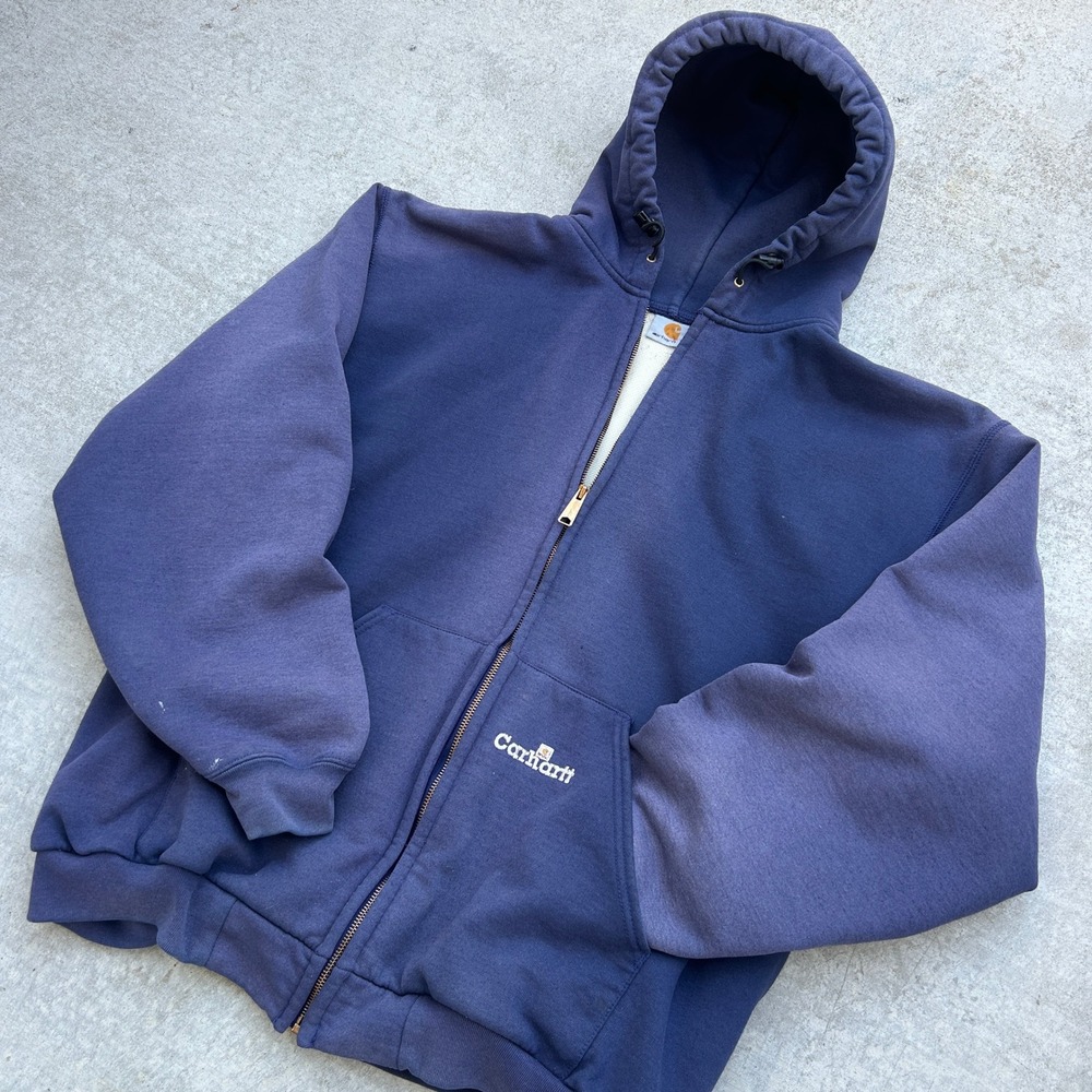 Carhartt Zip Up Hoodie Faded Purple Blue 90s Thermal Lined Streetwear XL